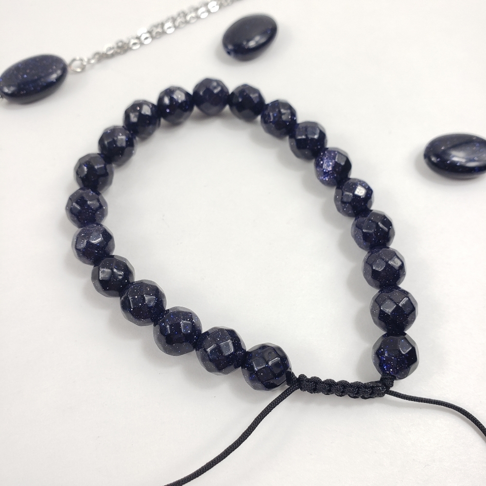 Blue Sandstone Gemstone Adjustable Bracelet